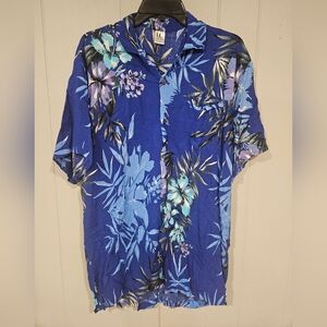 UC Uluwatu Collection Men's Blue Island Casual Hawaiian Shirt Tropical Floral